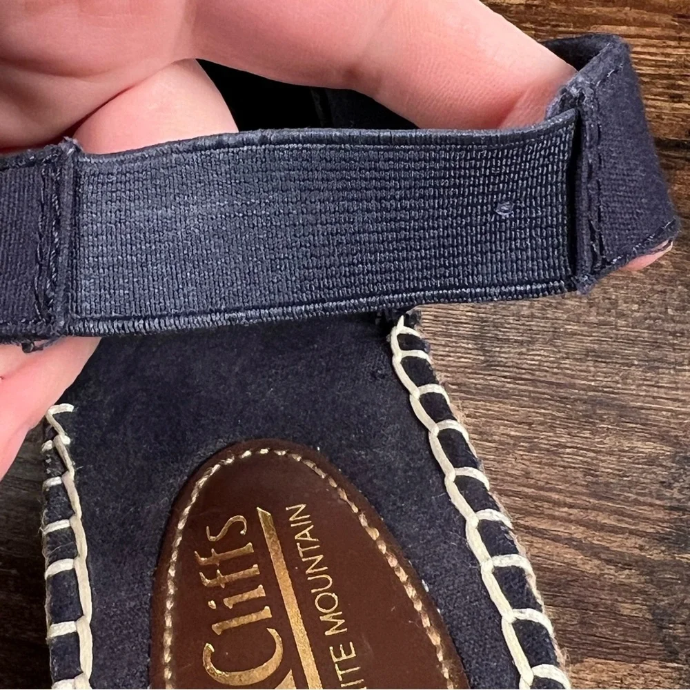 Cliffs‎ Espadrille Sandal Chyme Wedge Peep Toe Navy Blue Striped Sling Back 10